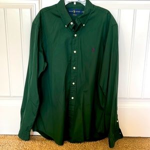 Ralph Lauren Polo Green Long Sleeve Shirt Custom Fit Large